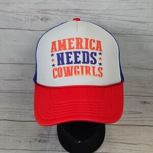 OTTO America Needs Cowgirls Trucker Hat Red White Blue Snapback Adjustable Men's